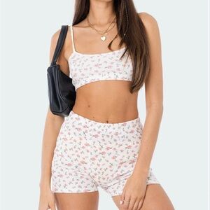 Edikted Floral Women Pajama Set - Cream and Pink